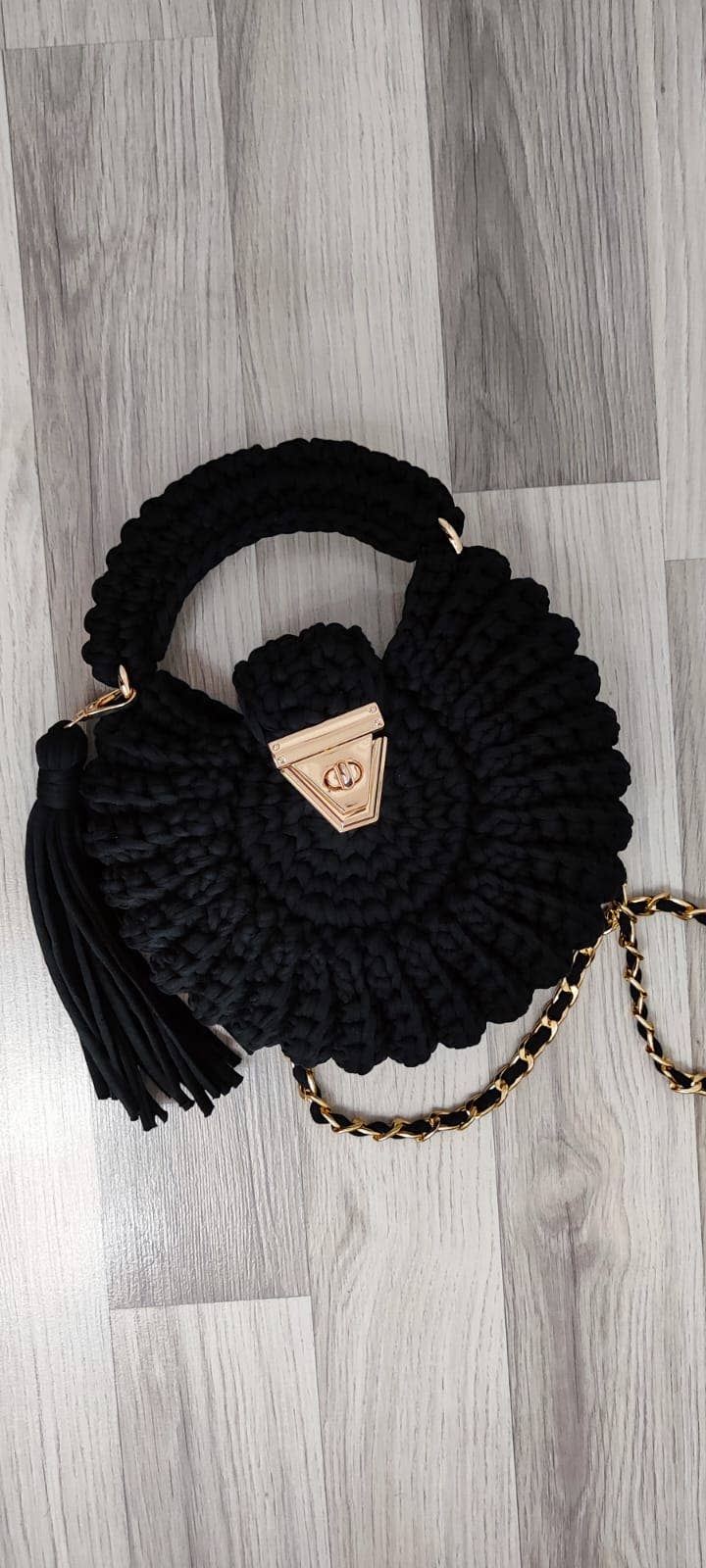 CHQEL Black Round Mussel Crochet Handmade Model for Womens