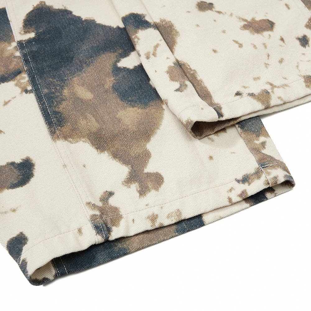 Trendy Tie-Dye Cow Print Wide-Leg Cargo Pants