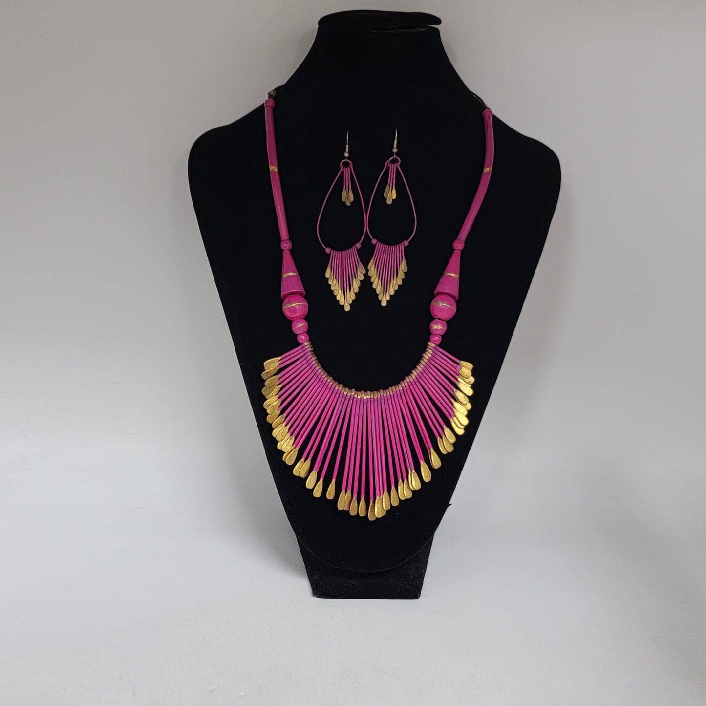 Patina Necklace Set-Sun Ray Design-Gold Tone-Boho Style