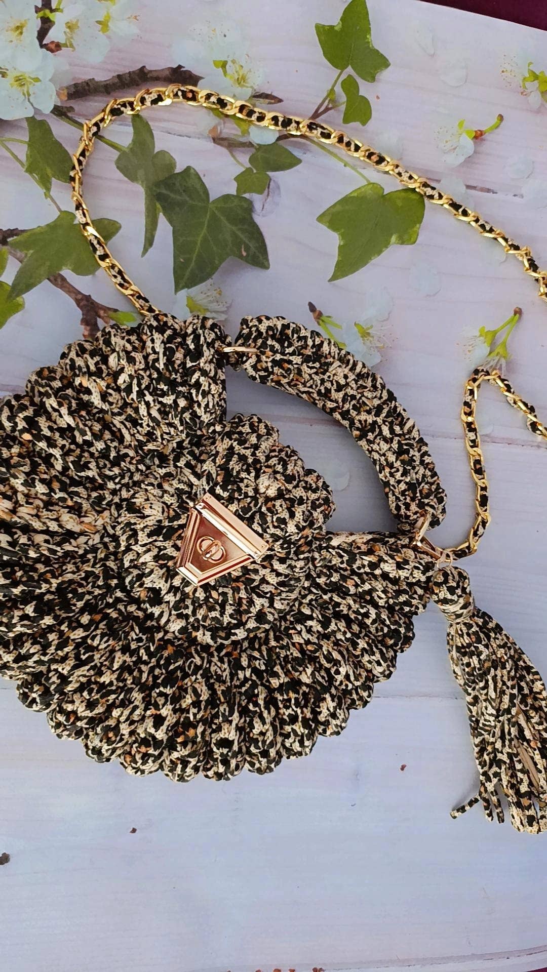 Leopard Clutch Bag for Women - Handmade Crochet Purse