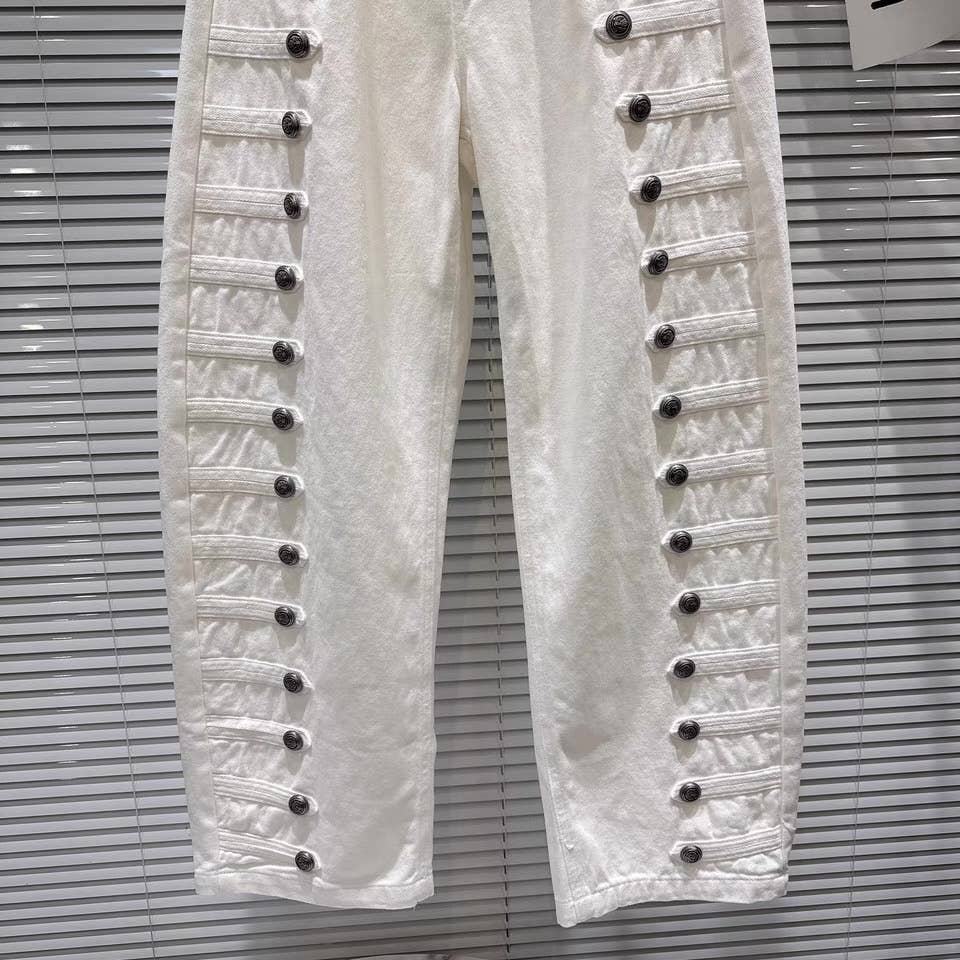 DY40Y Metal Button Wide Leg Barrel Denim Jeans