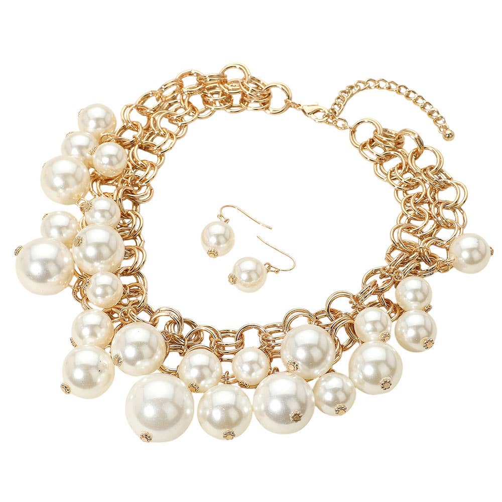 Chunky Pearl Embellished Bib Necklace