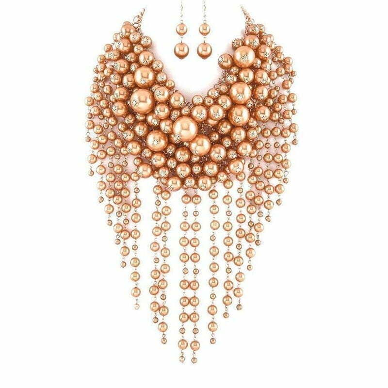 Chunky Dangling Pearls Choker Necklace Set