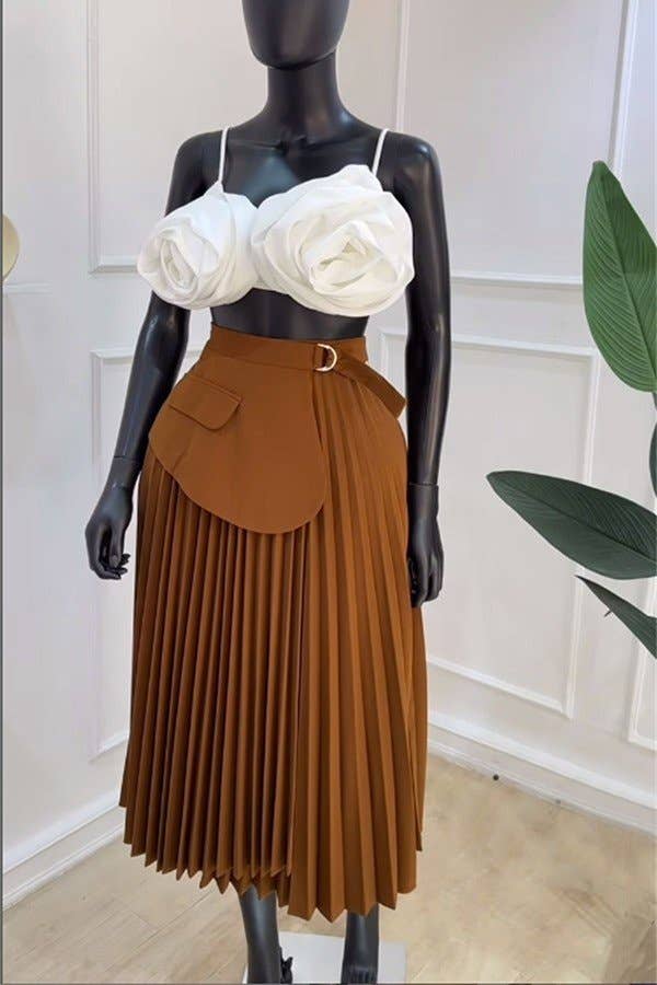 Fashion High Waist Design Sense A-Line Pleated Mid-Length Skirt