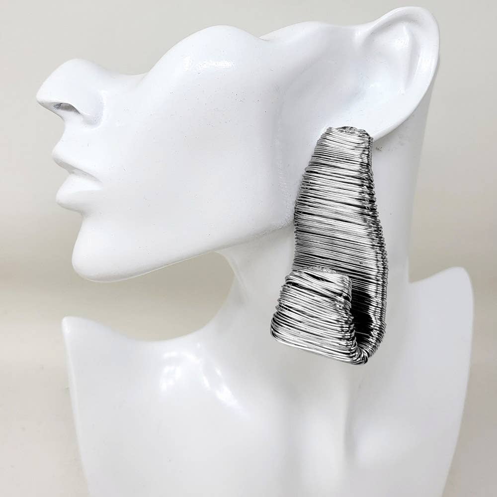Bold Metal Wire Wrapped Sculptural Drop Statement Earrings