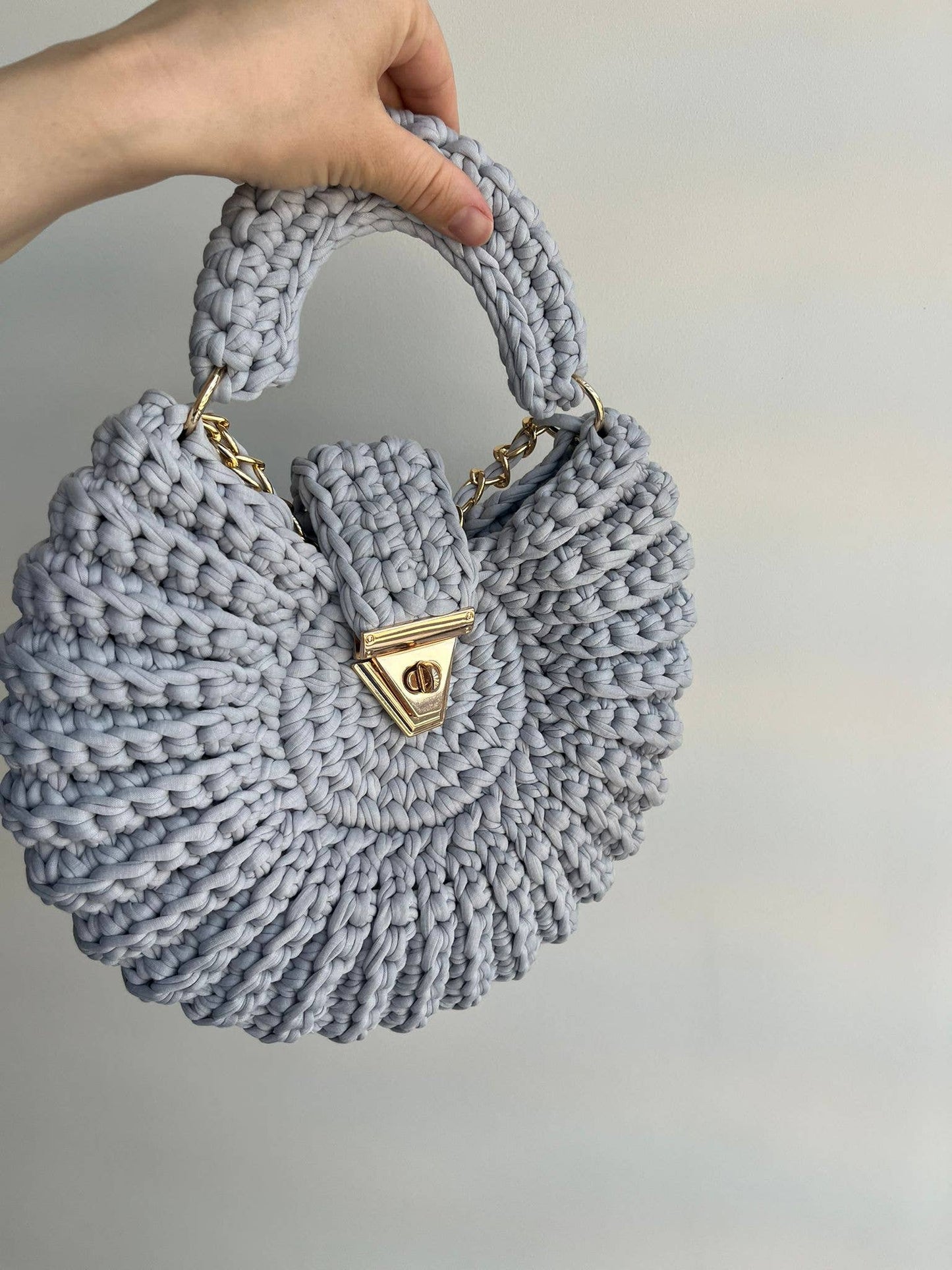 CHQEL Gray mussel Bag for Women Handmade Crochet Purse