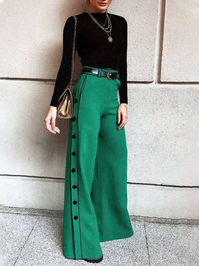 H-line Wide Leg Solid Color Pants