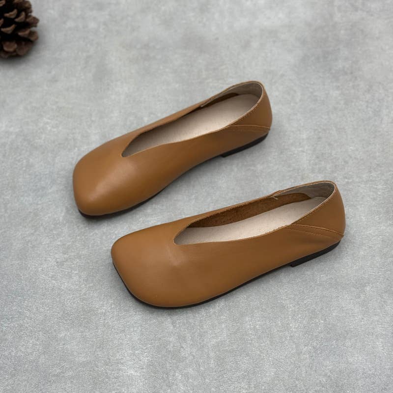 Women Summer Solid Soft Leather Low Heel Shoes