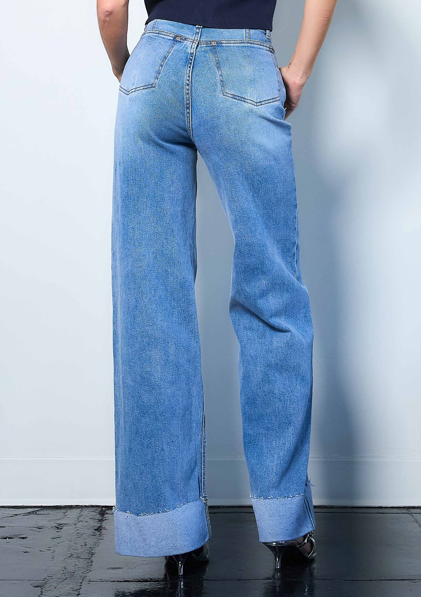 Folded Hem Wide Leg Jeans