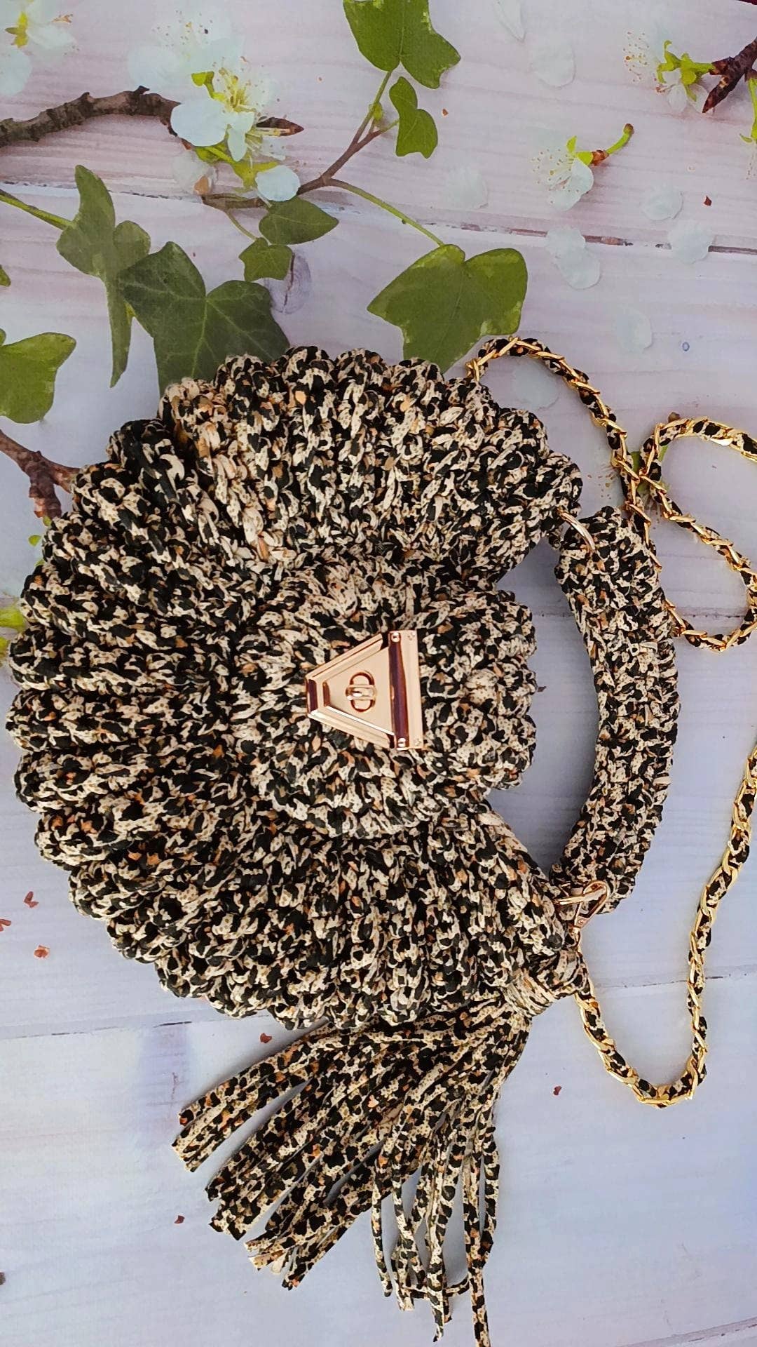 Leopard Clutch Bag for Women - Handmade Crochet Purse