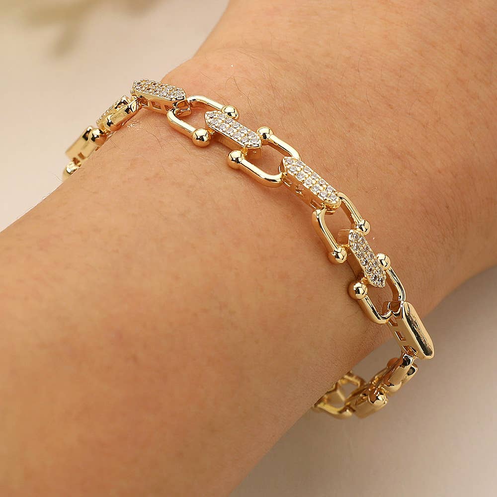 CZ Stone Paved Modern Link Bracelet