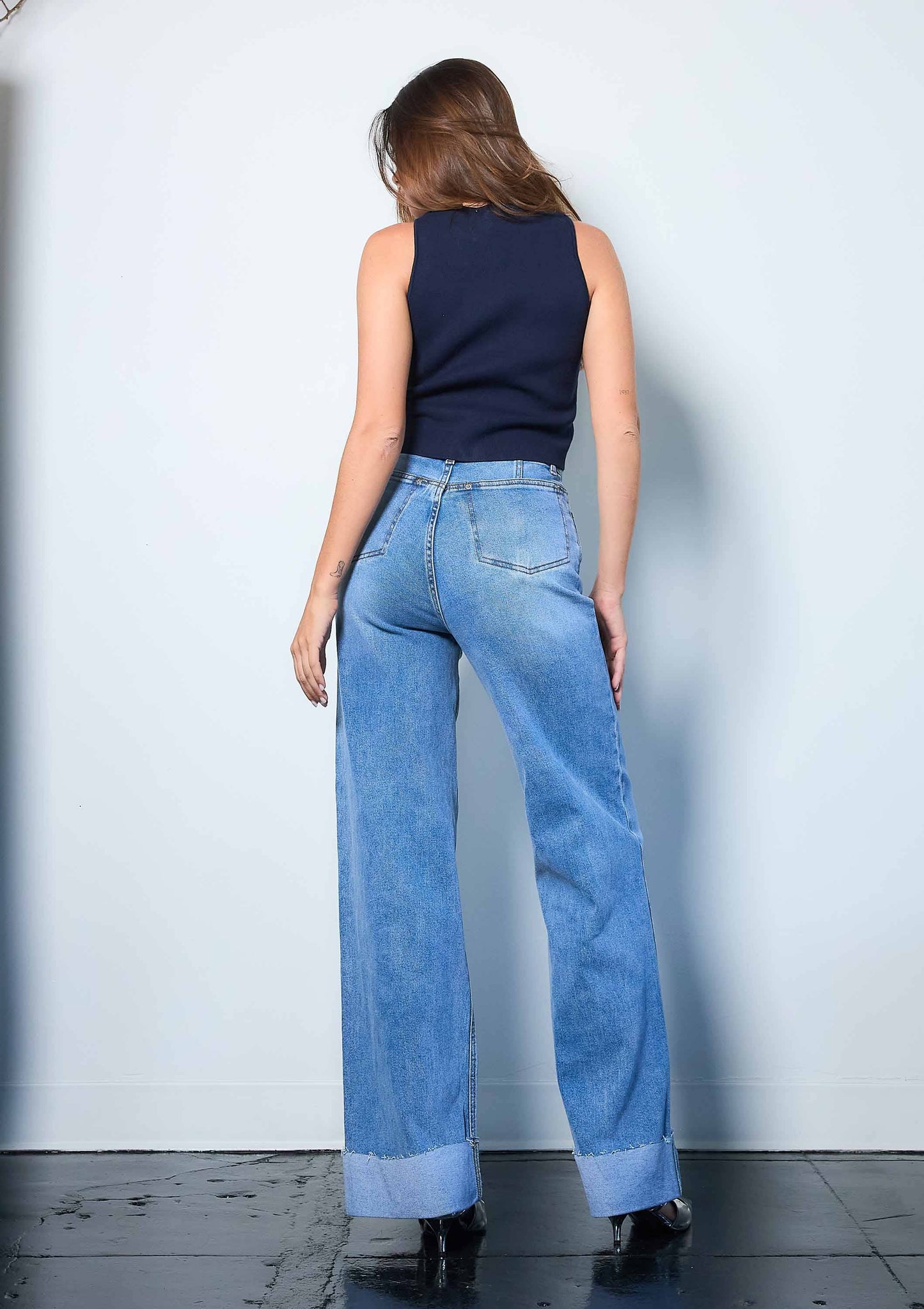 Folded Hem Wide Leg Jeans