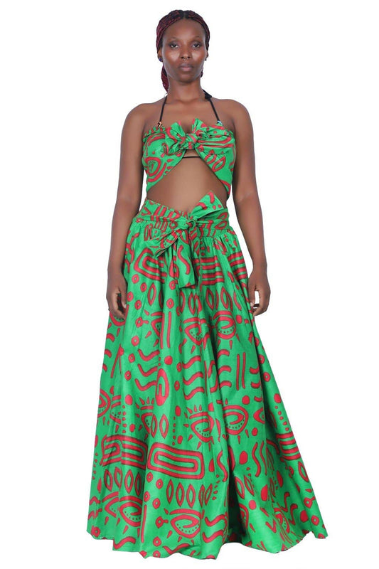 16317-285 African Print Wax Print Skirt with Headwrap