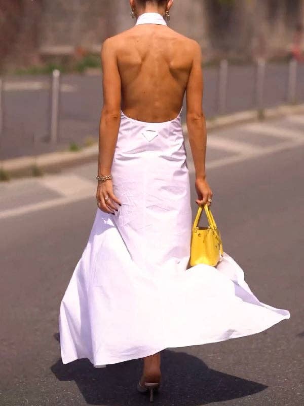 Loose Sleeveless Buttoned Solid Color Split-Front Lapel Maxi Dresses Shirt Dress