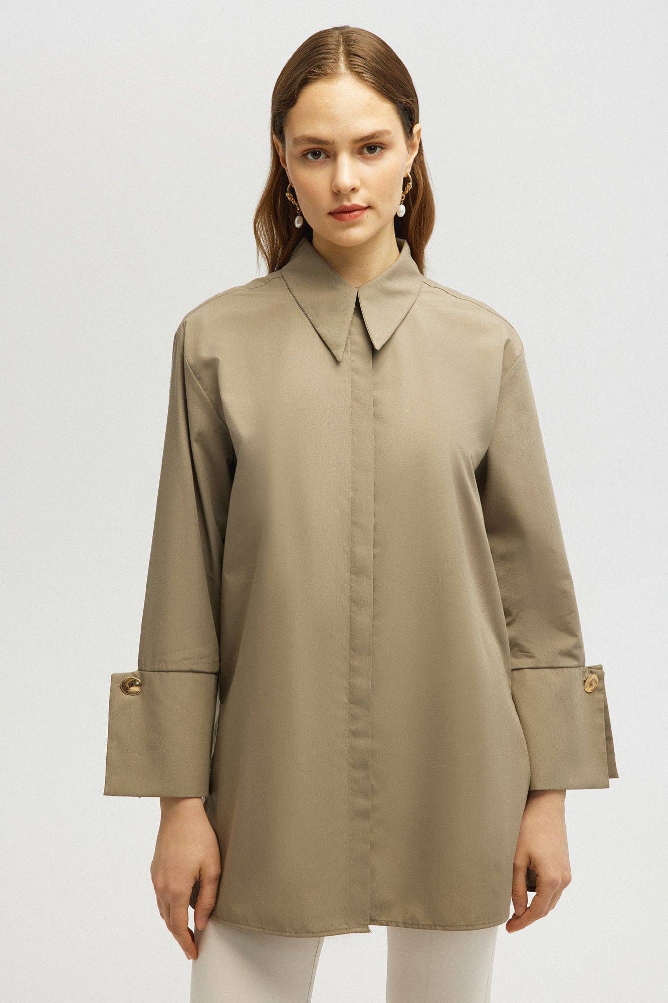 POPLIN SHIRT WITH STATEMENT WIDE CUFF - COTTON BLEND