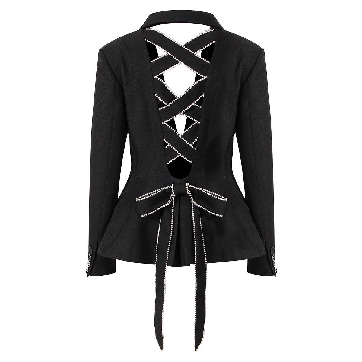 BL003 Hollow Out Blazer Diamond Elegant Black Blazer