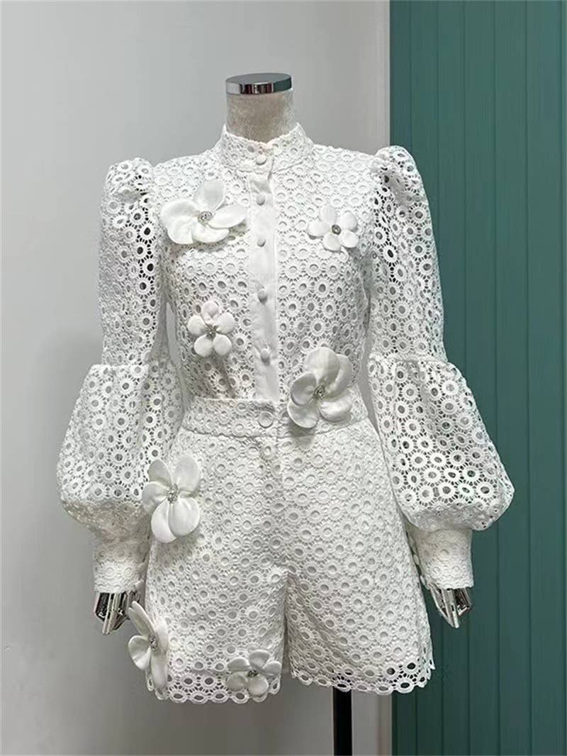 Lace Lantern Sleeve Suit - Chic Summer Set