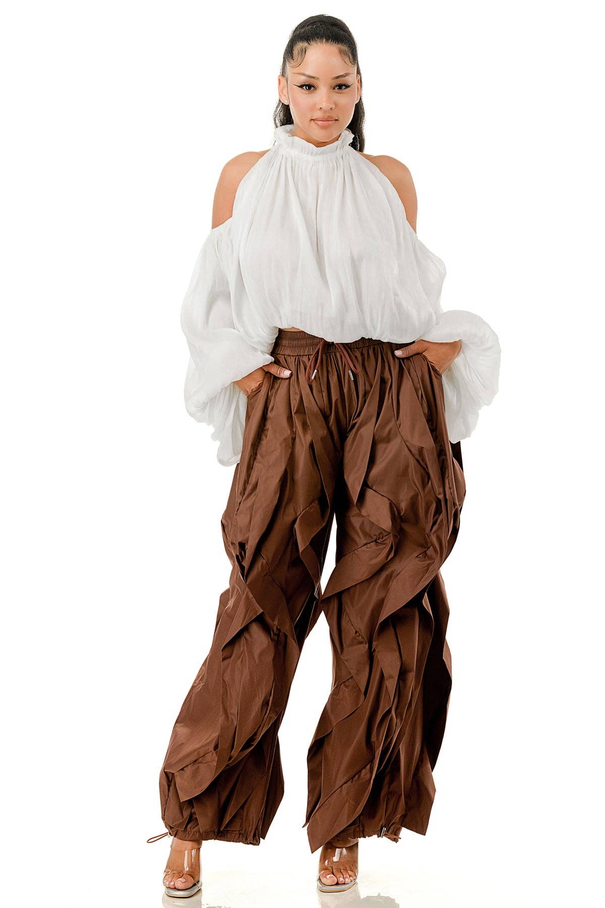 Ruffle Detail Drawstring Pant - Cascade