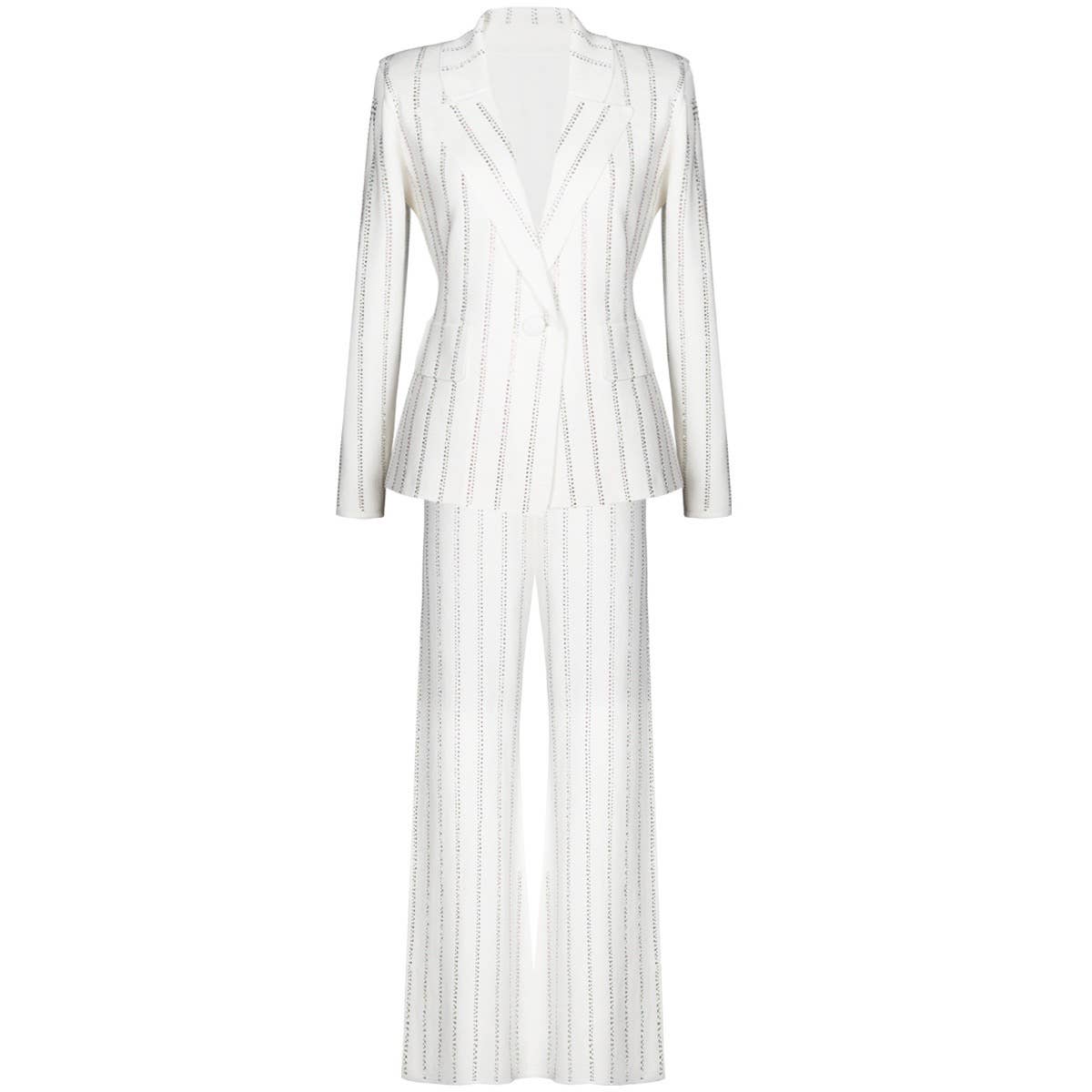 Striped Knit Diamond Suit Jacket & Pants Set for Women