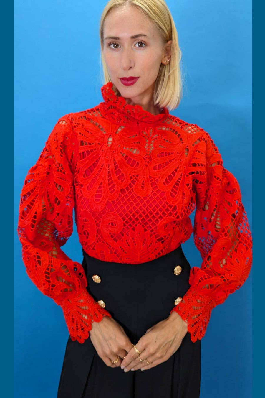 Lace Crochet Red Elegant blouse - N by Nancy
