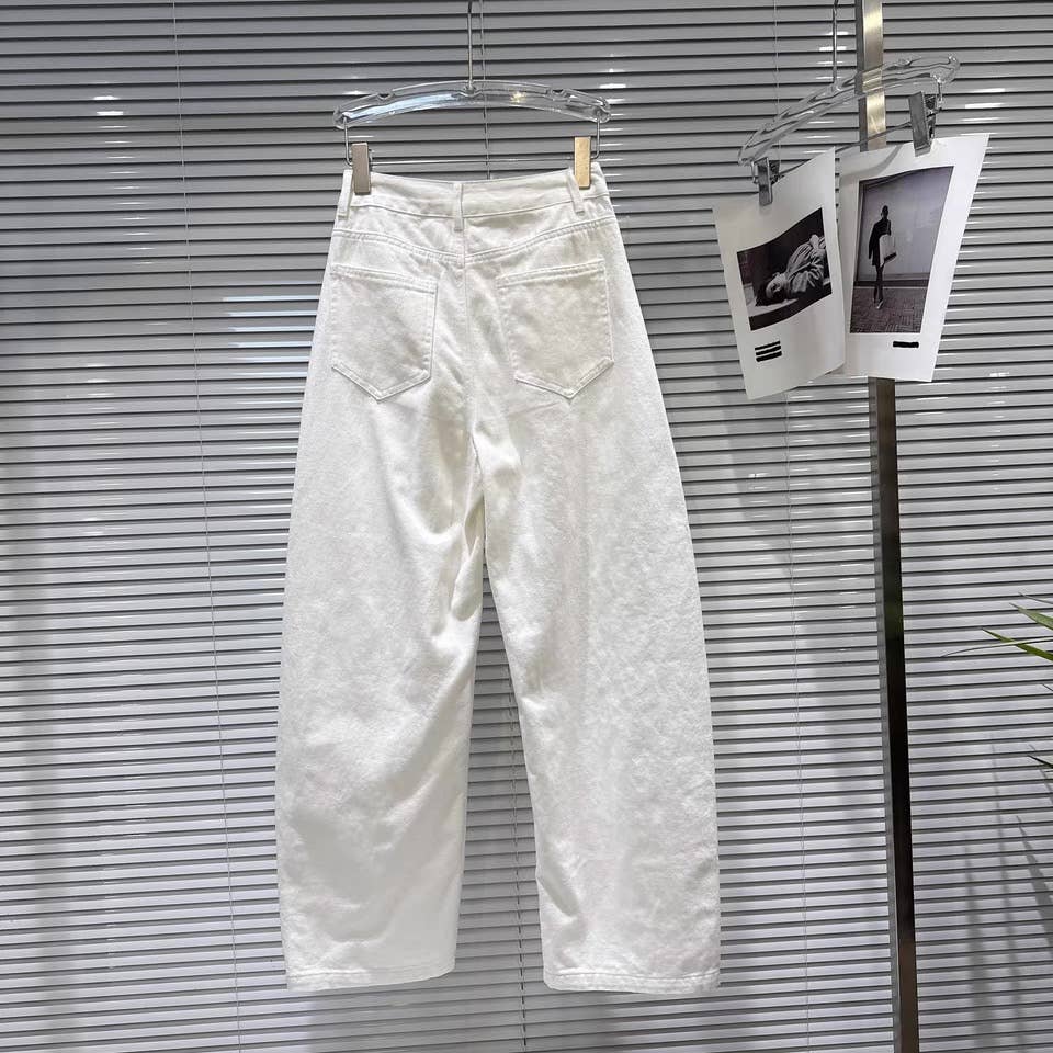 DY40Y Metal Button Wide Leg Barrel Denim Jeans