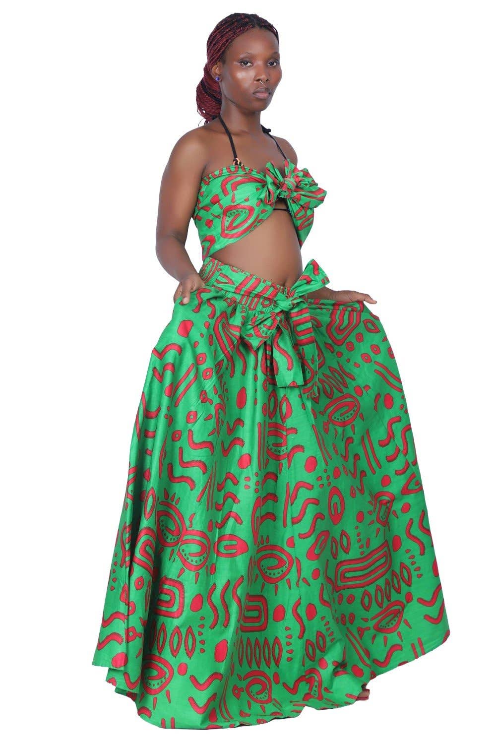 16317-285 African Print Wax Print Skirt with Headwrap
