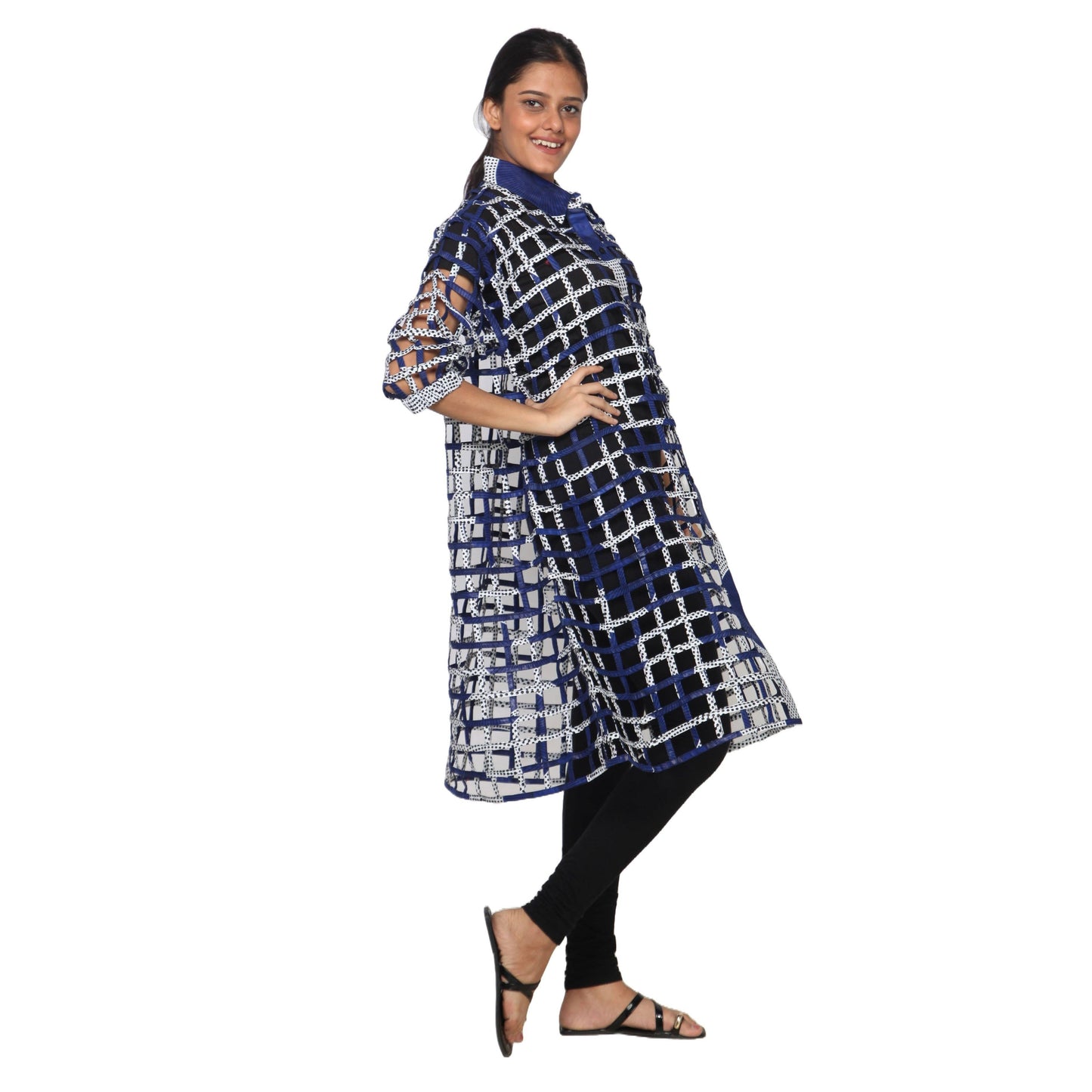Women's Collared Cage Long Button Shirt -- FI-ST129
