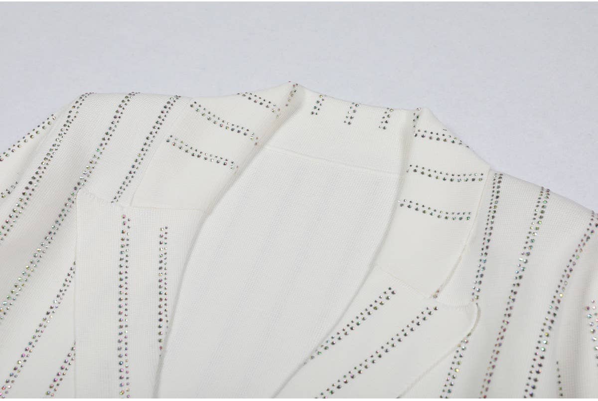 Striped Knit Diamond Suit Jacket & Pants Set for Women
