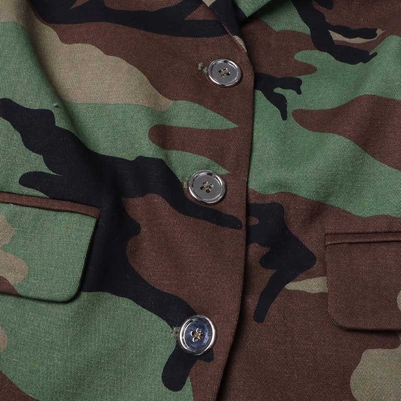 Camouflage Belted Blazer with Military Accents