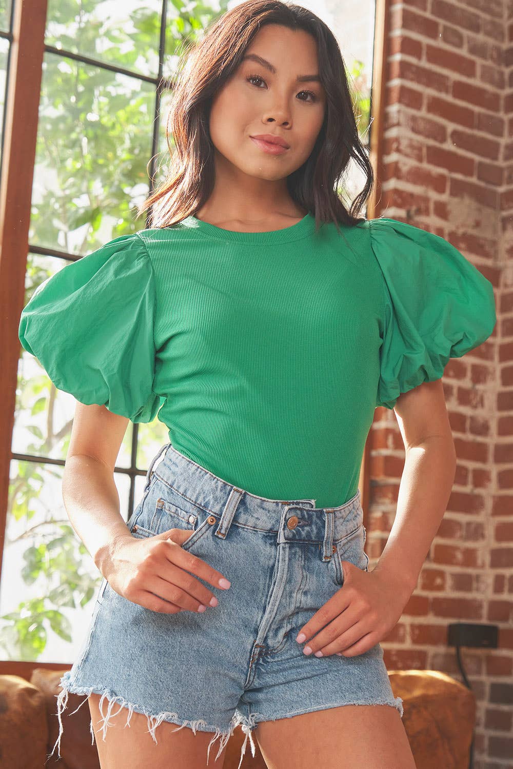 Solid Big Puff Sleeve Bodysuit / BC60750SA