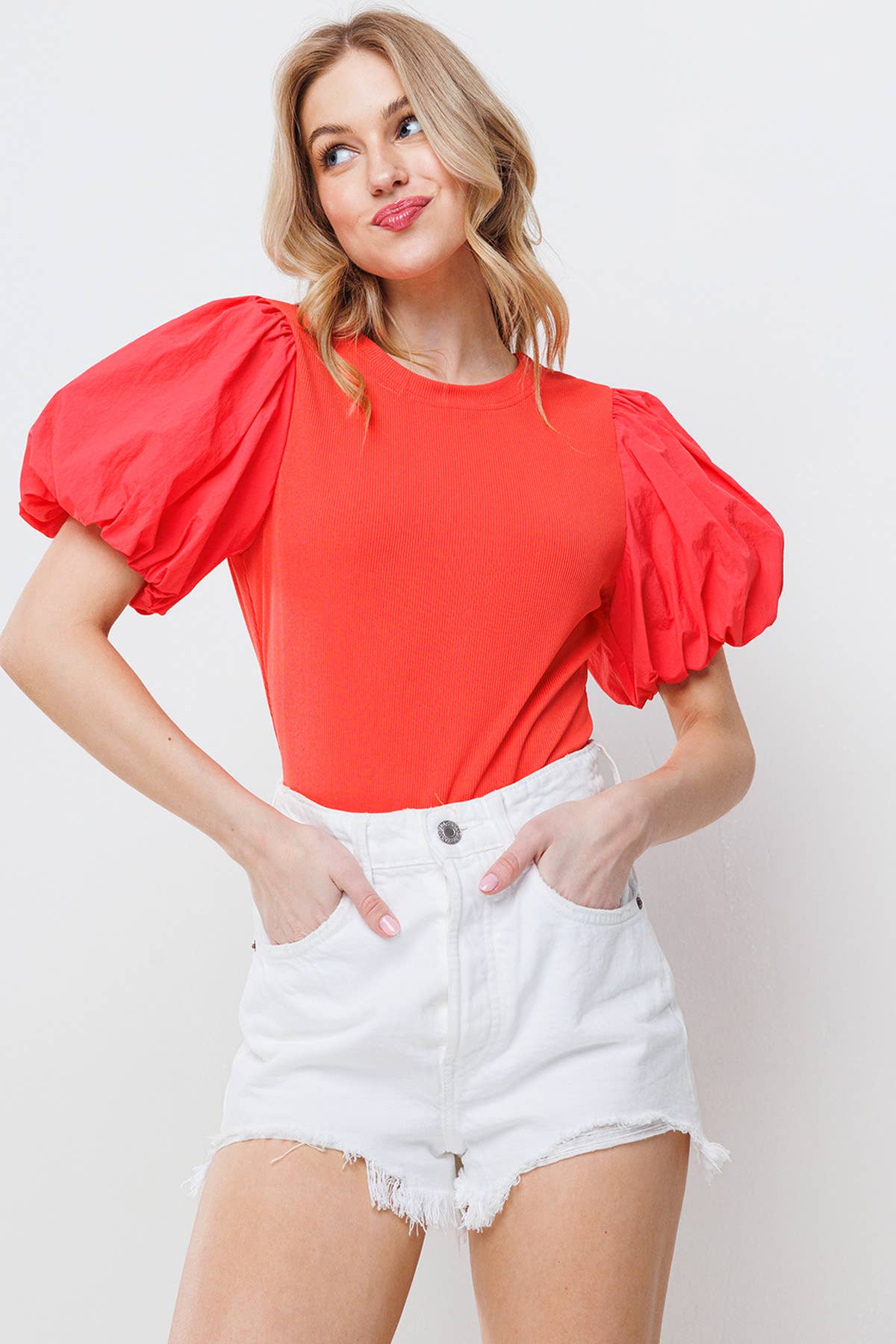 Solid Big Puff Sleeve Bodysuit / BC60750SA