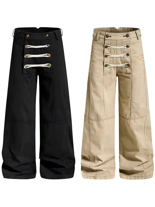 SY761Rope Detail Wide Leg Cargo Pants for Women and Men Chic