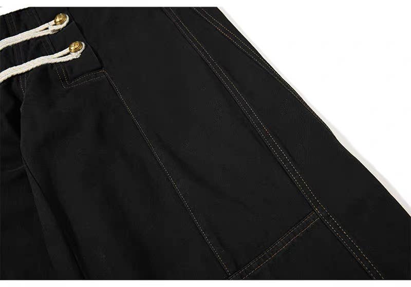 SY761Rope Detail Wide Leg Cargo Pants for Women and Men Chic