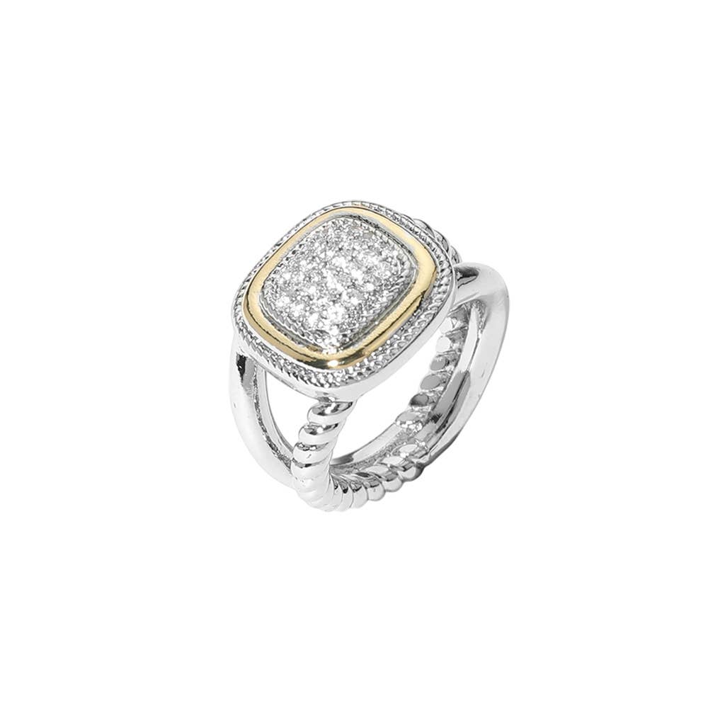 Two Tone CZ Stone Pave Dome Ring