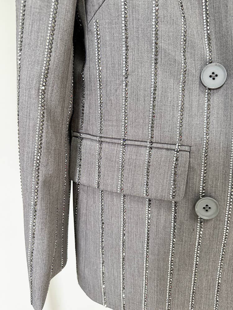 Grey Handmade Hot Diamond Double-Breasted Suit Set