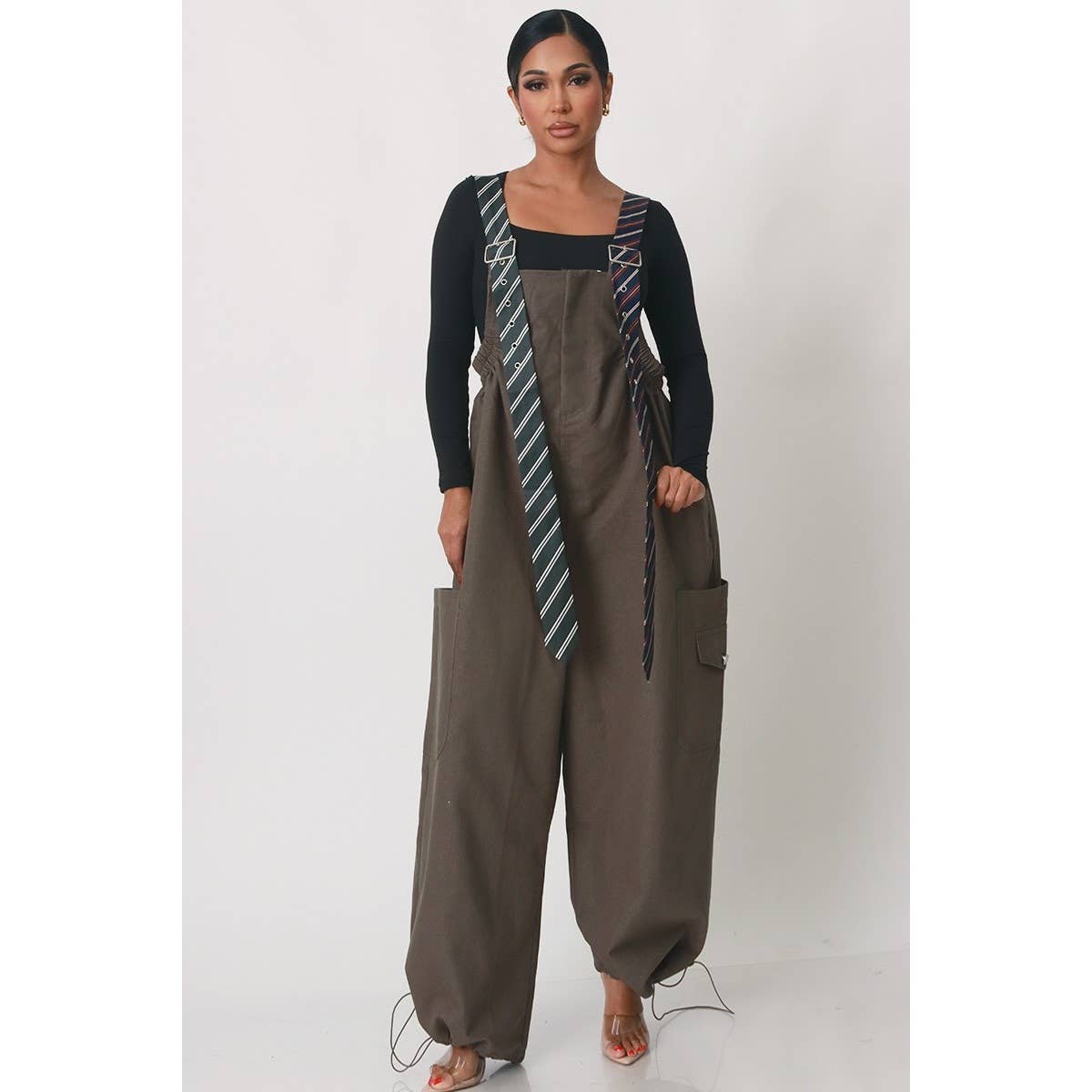Stripe Tie Strap Detail Wide Leg Jumpsuit
