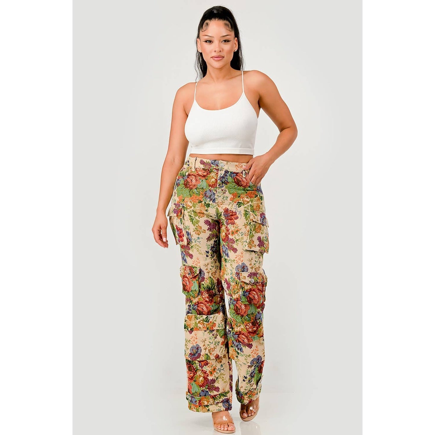 GARDEN BLOOM DETAIL CARGO PANTS