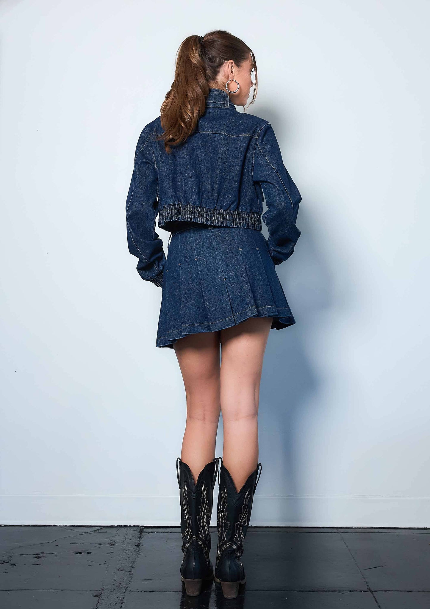 Indigo Denim Pleated Skirt