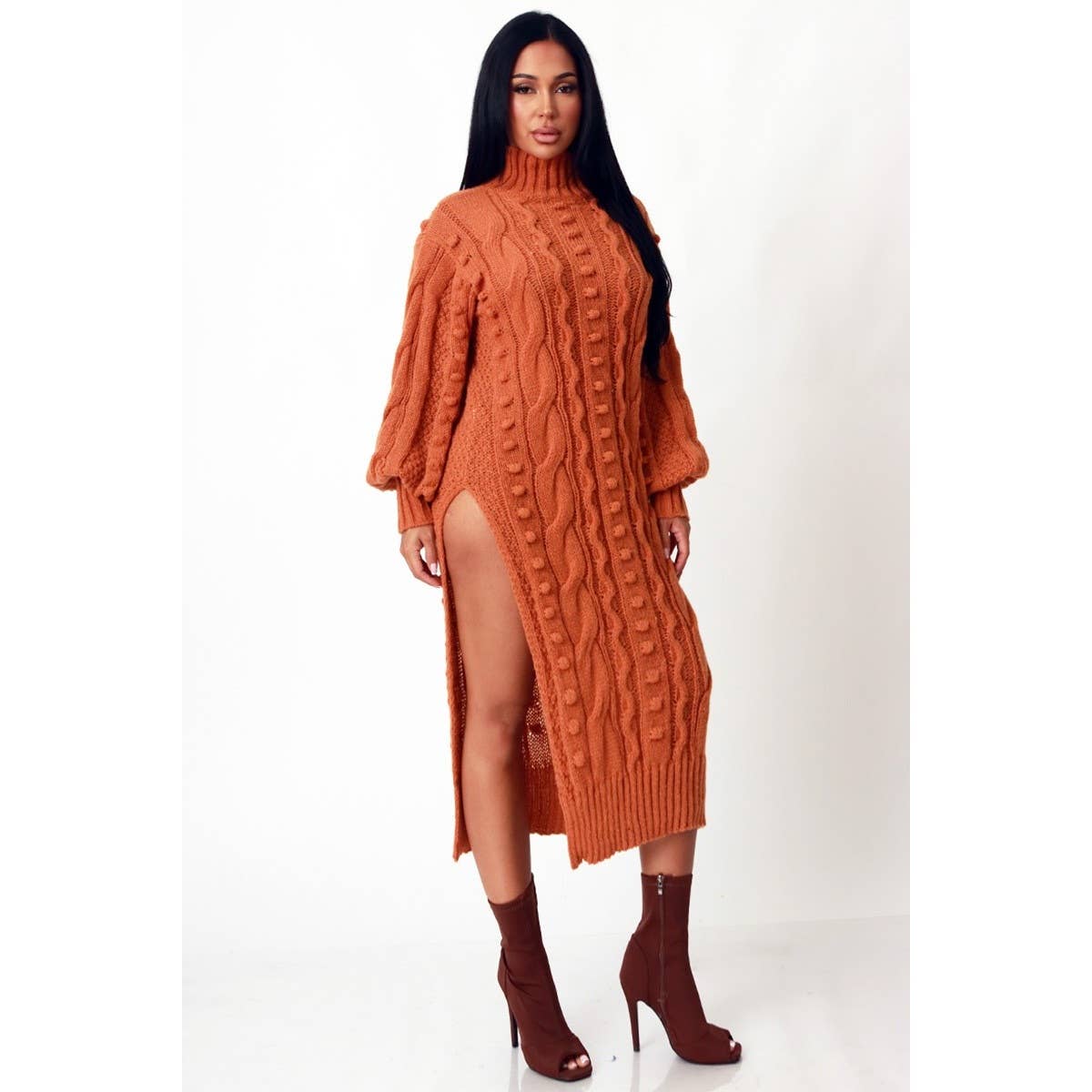 CABLE CHARM TURTLENECK MIDI DRESS
