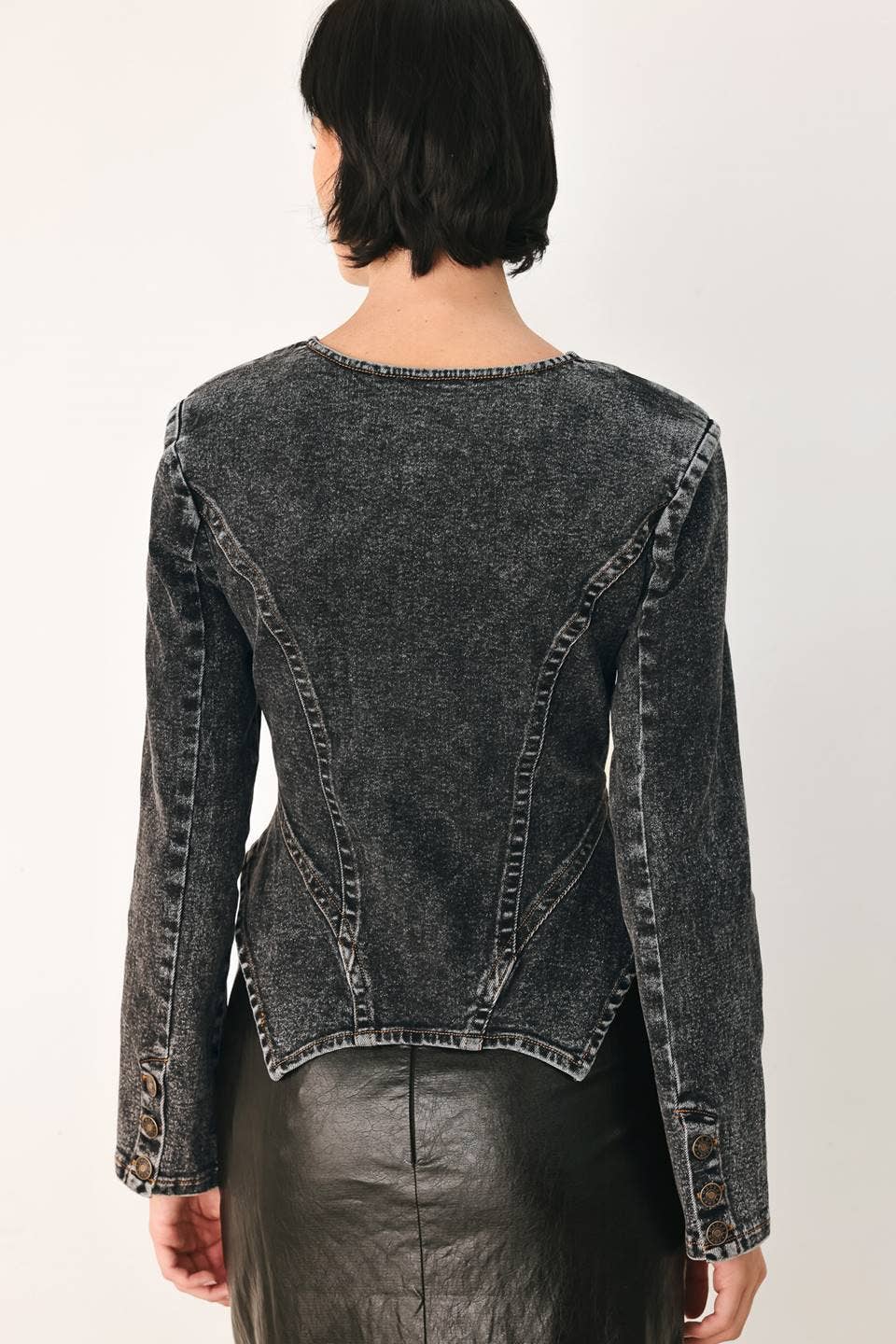 An acid washed denim peplum jacket  - FJ1574