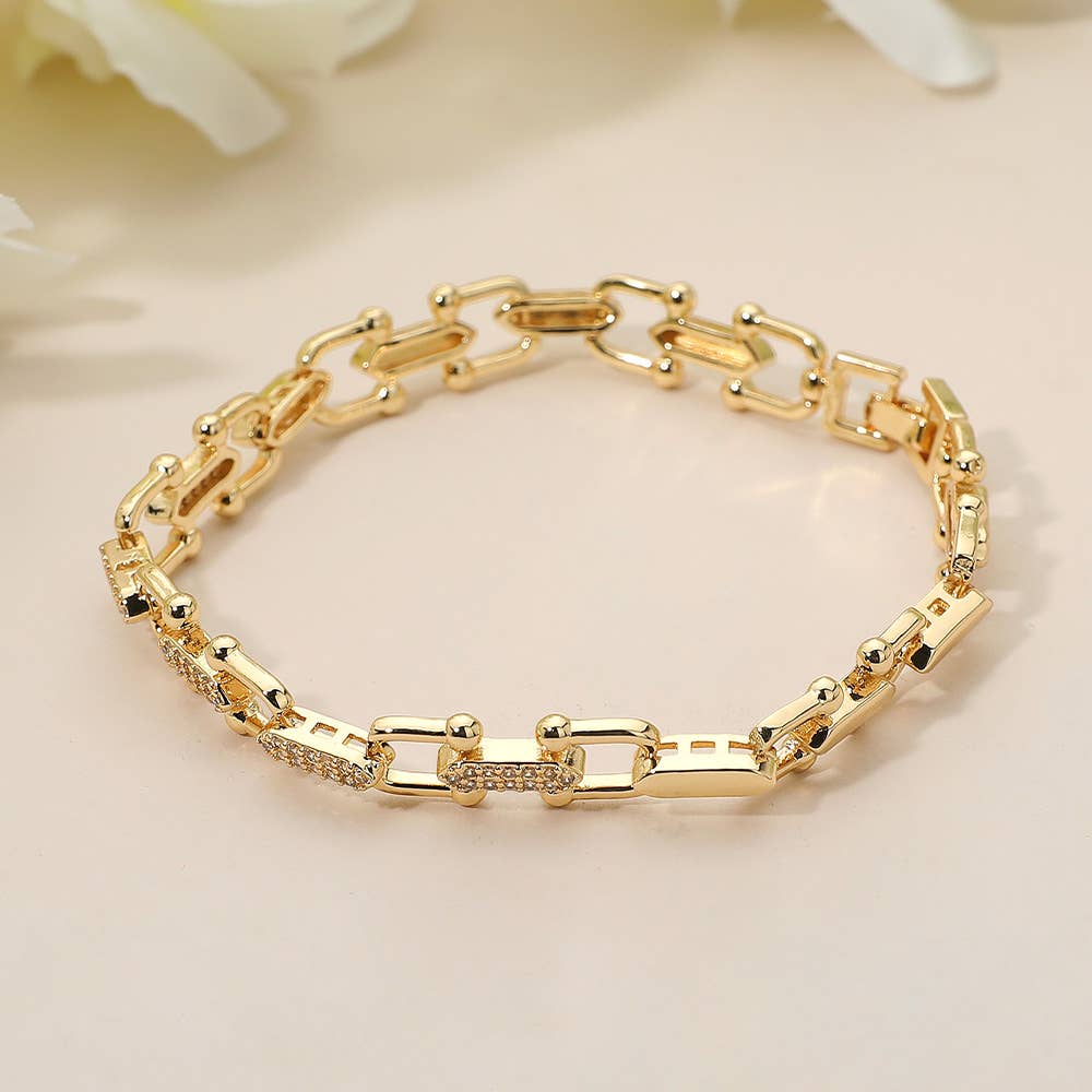 CZ Stone Paved Modern Link Bracelet