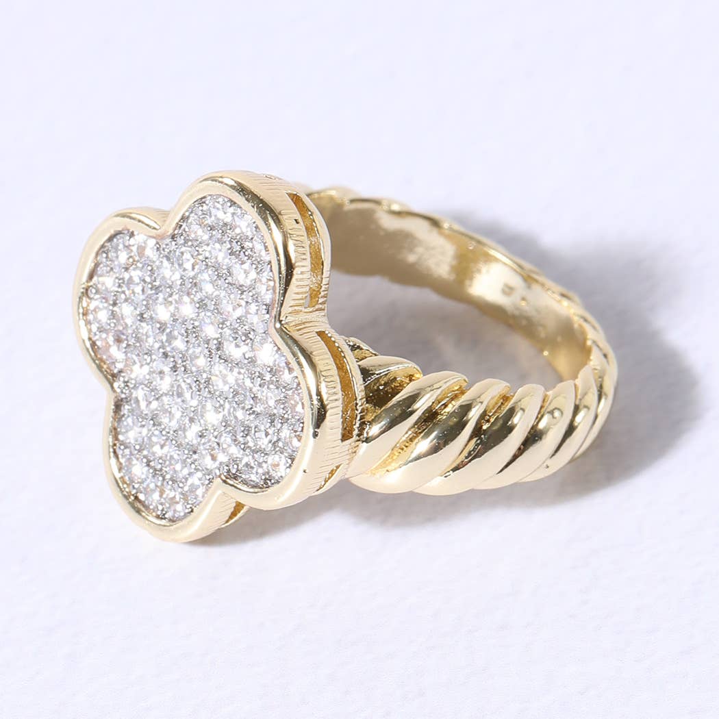 Clover Cable Band Cubic Zirconia Rings