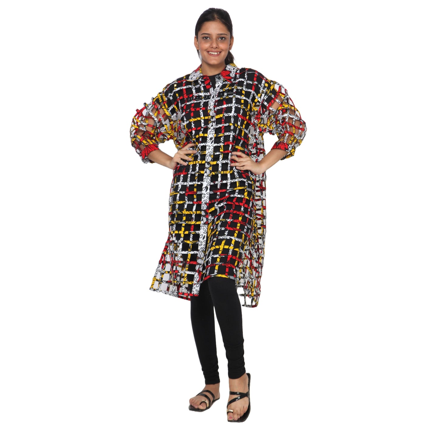 Women's Collared Cage Long Button Shirt -- FI-ST129