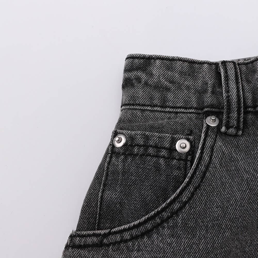 High-Waist Plaid-Denim Skort