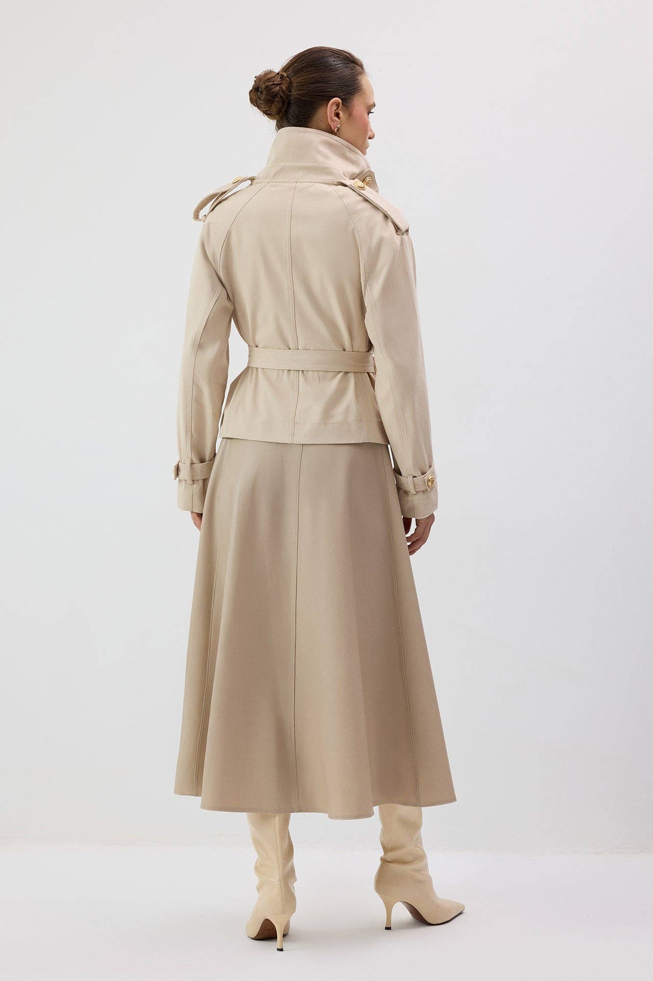 SHORT BELTED DOUBLE BREASTED TRENCH COAT
