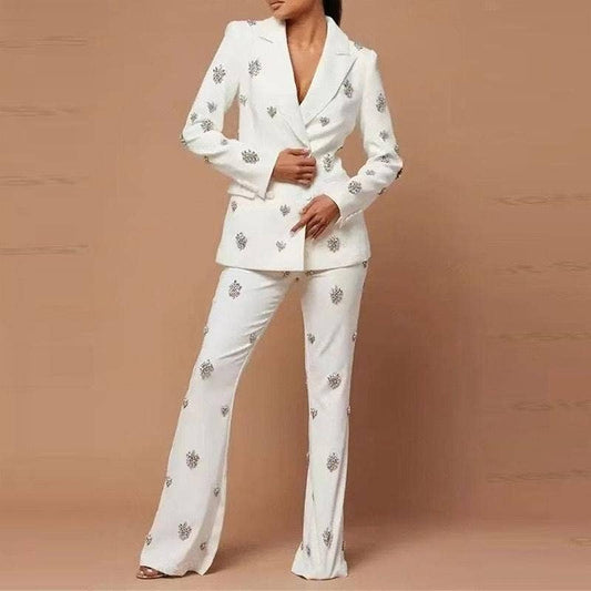 Diamond Beaded Suit Jacket & Flared Trousers Set