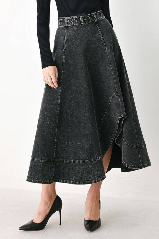 A washed denim midi skirt - FK1224-B