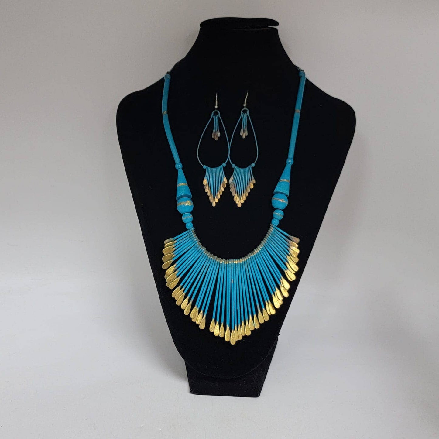 Patina Necklace Set-Sun Ray Design-Gold Tone-Boho Style