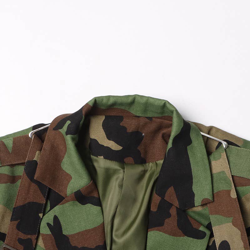 Camouflage Belted Blazer with Military Accents
