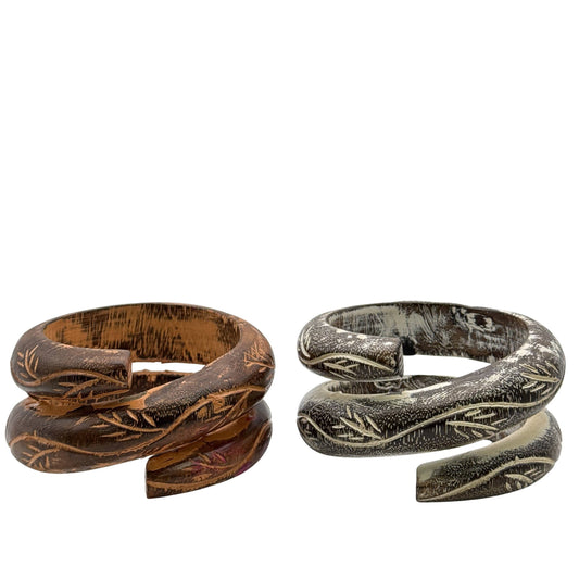 Carved Twist Wood Bangle–Spiral Bracelet-Two Color Options